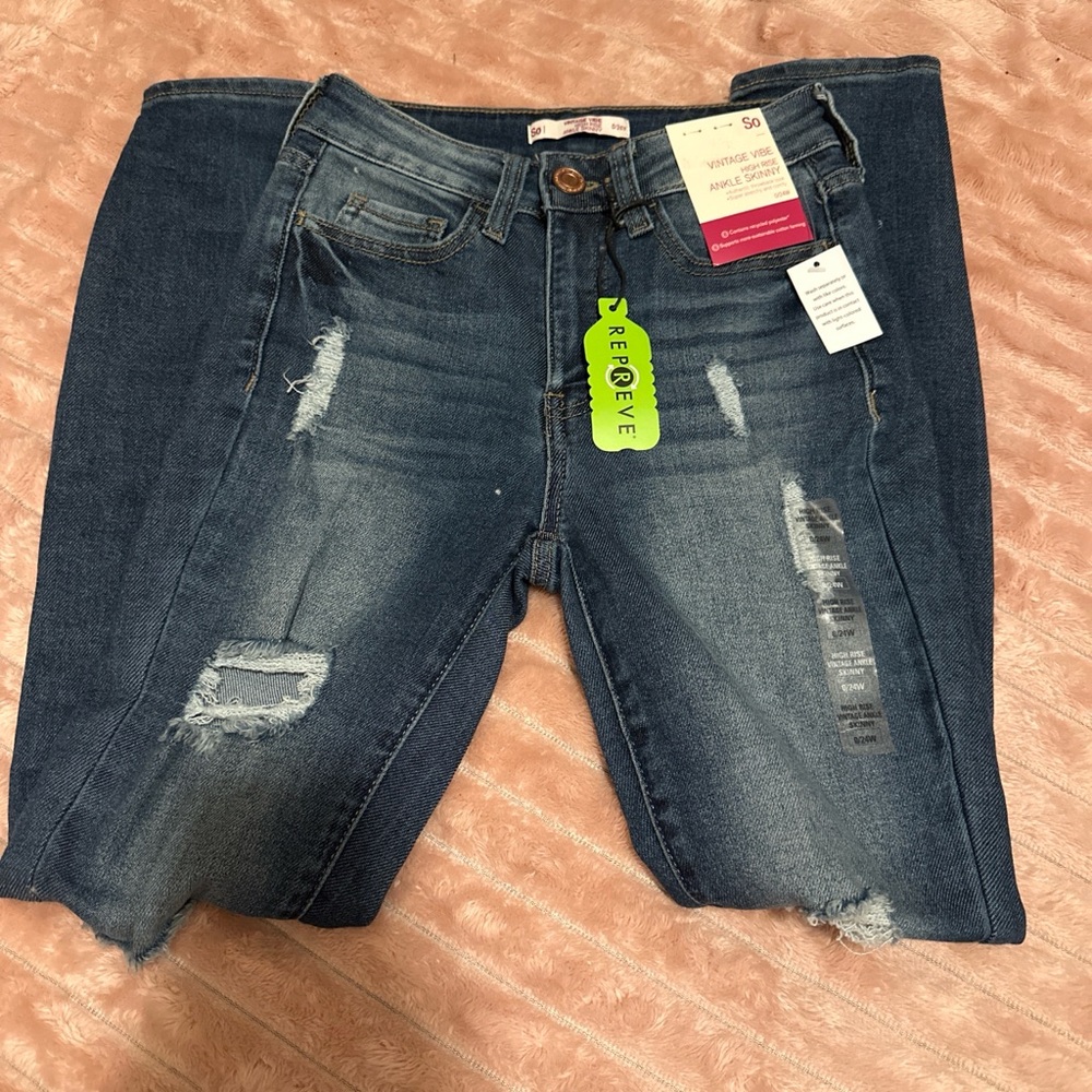 SO Women's Dark Blue Distressed Skinny Jeans